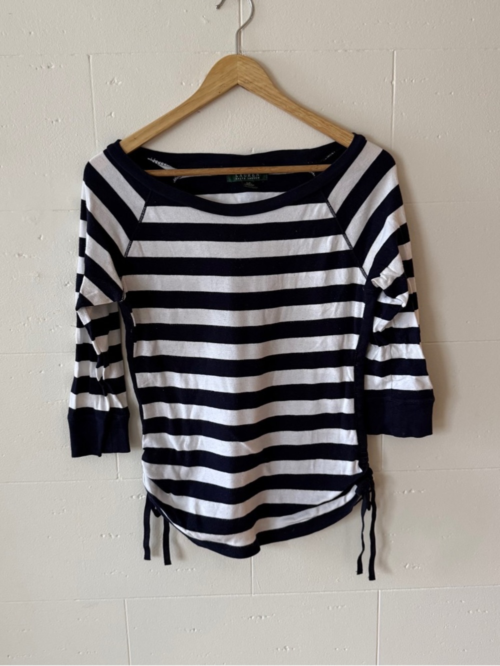 Lauren Ralph Lauren | Navy White Coastal Striped Top Classic Ruched | Small